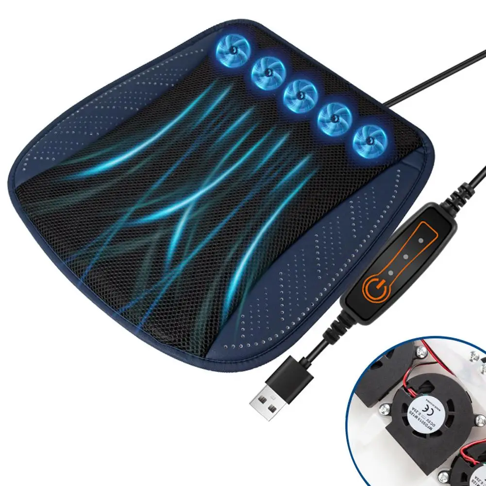 Summer Cool Seat Cushion With Usb Fan Breathable Ventilated Seat Cushion Cooling Air Anti-slip Pad Auto Parts