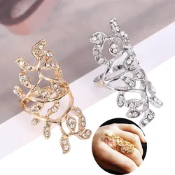 Fashion Bohemian Crystal Rings for Women Chic Design Gold Silver Plated Crystal Long Branch Leaves Knuckle Ring