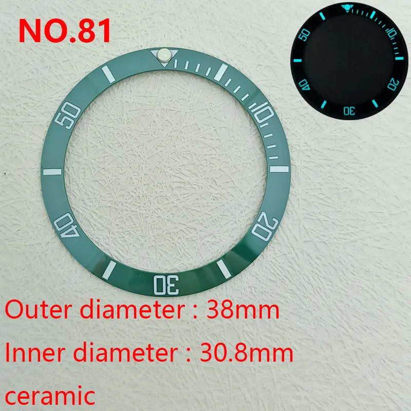 38mm*30.8mm Ceramic Ring Full Blue Green Luminous Frosted White Character Arabic Watch Bezel Insert For Men's Watch Cases