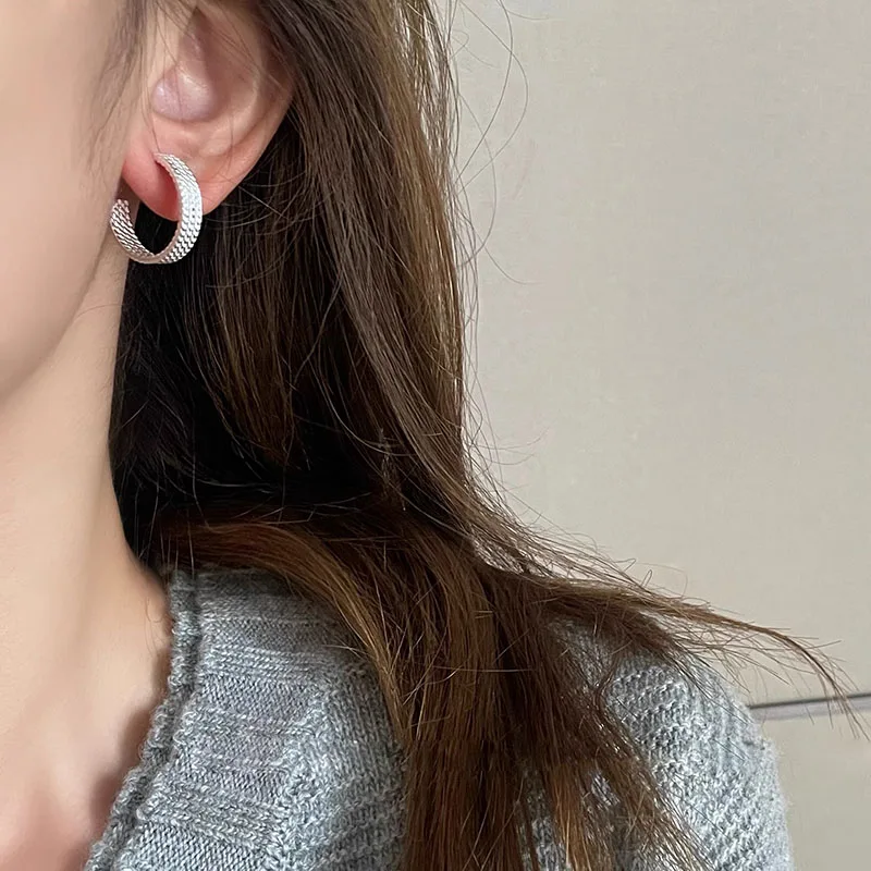 New 925 Sterling Silver Round Earrings Personality Charm Simple Style Earrings Birthday Gift for Women Exquisite Jewelry