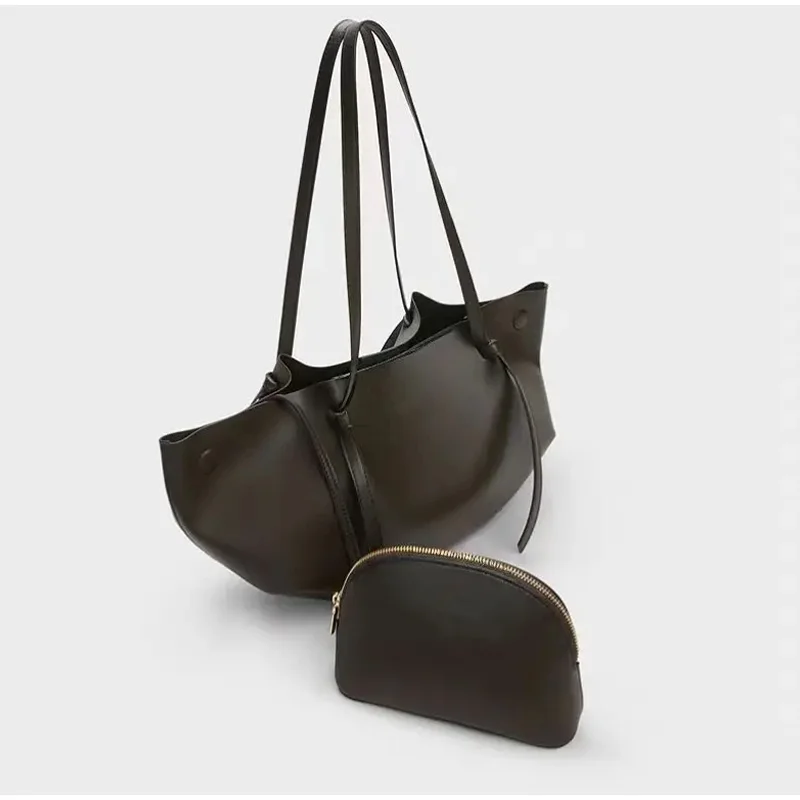 

Women's Retro Fashion Tote Bag Luxury Designer Soft Pleated Adjustable Button 2in1 Shoulder Bag Dumpling Foldable Wings Pack