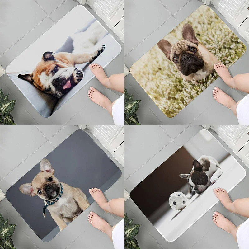 Mini French Bulldog Pet Dog Printed Door Mat Rug Bathroom Kitchen Non-Slip Floor  Living Room Welcome   Home Decor