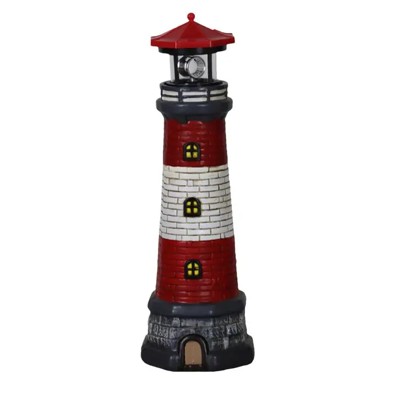 

Resin Lighthouse Outdoor Decor Solar Charging Lighthouse Resin LED Statue Lawn Yard Ornament Weatherproof With Rotating Lights