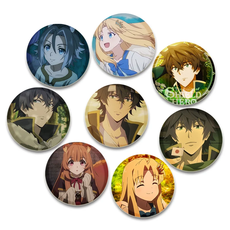 Anime The Rising of The Shield Hero Pins Round Cartoon Badge Handmade Tinplate Brooches for Backpack Clothes Gifts Accessorys