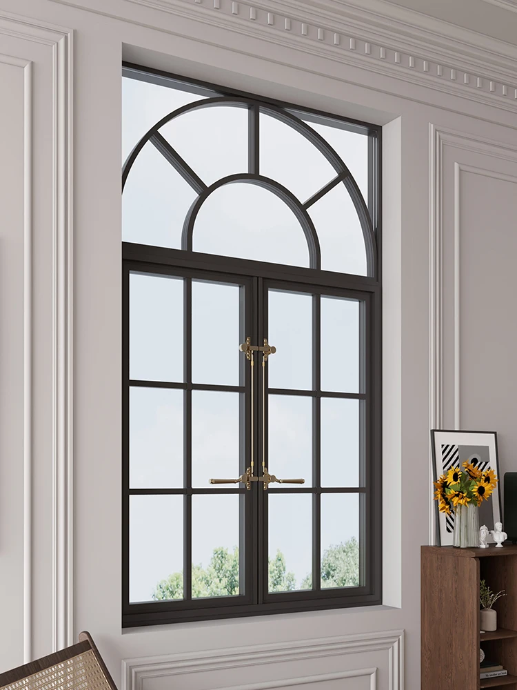 French retro aluminum alloy pair window customization retro arc medieval window arched glass window double window