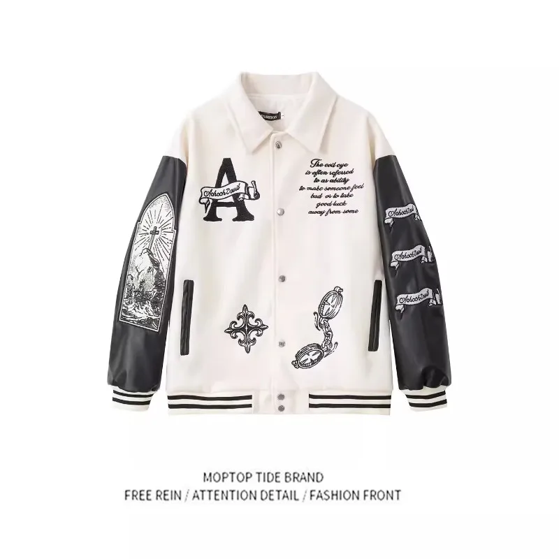 

Мужская демисезонная бейсбольная куртка свободного кроя с вышивкой на воротнике, модная брендовая верхняя одежда из полиэстера, не мнется