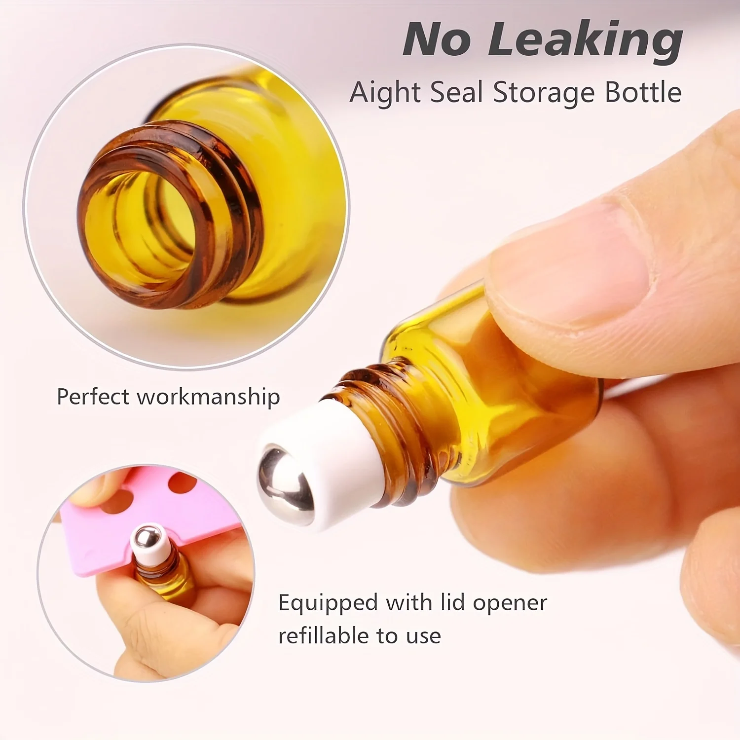 60-Piece Set, 2/3/5/10ml Amber Roll-On Bottles with Black Caps - Essential Oil Perfume Dispensing Bottles view 3