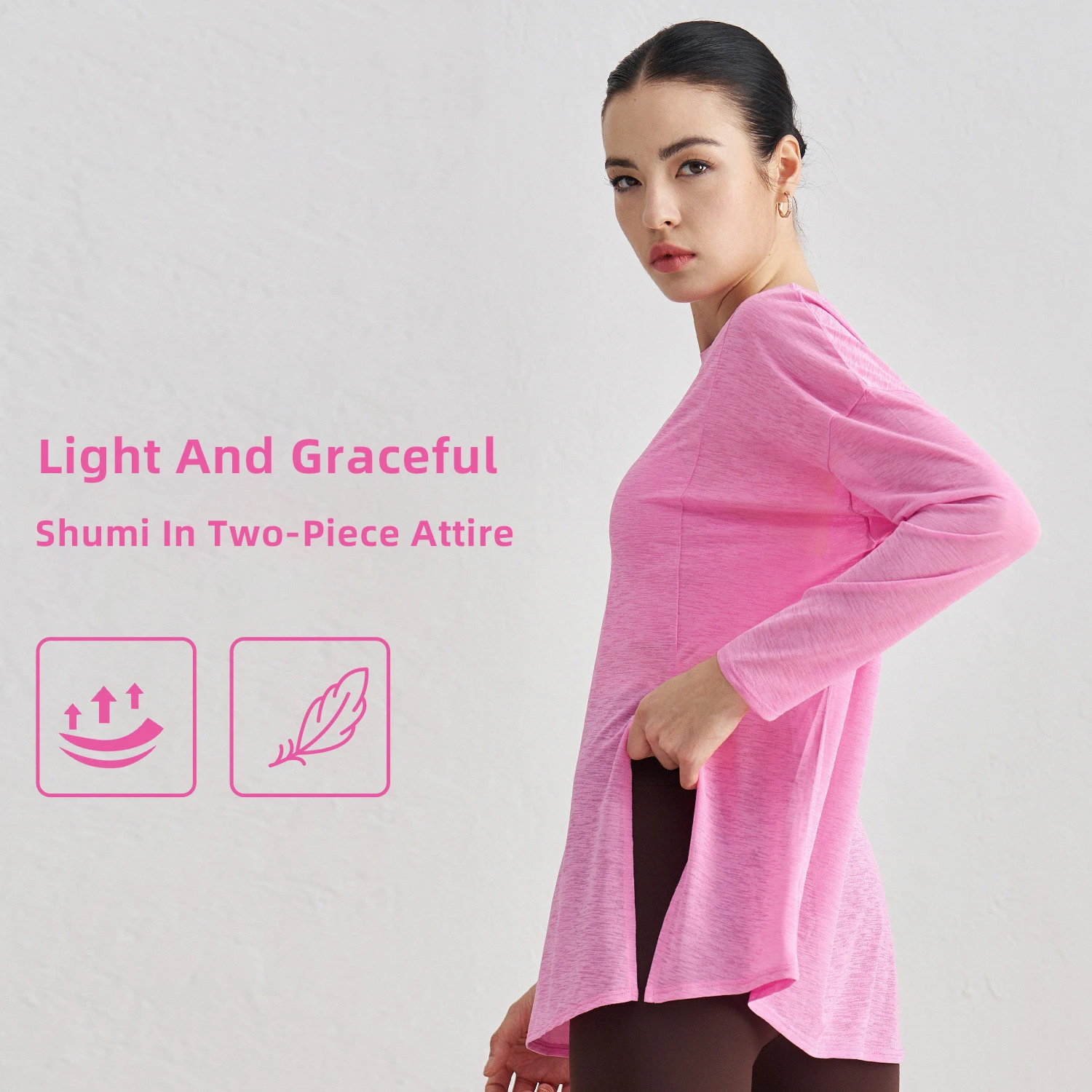 Women's Casual Loose Long Sleeve round Top Breathable Side-Opening Design Quick-Drying Outdoor Pilates Running Fitness Sportwear