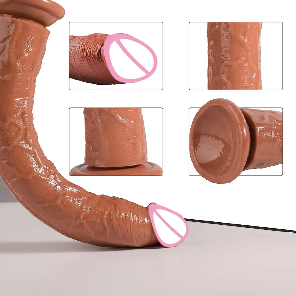 Dildo realistis 34 cm dengan Glans kecil 13.4 inci Dildo besar Penis jeli hitam dengan cangkir hisap mainan seks Anal untuk wanita pria Gay