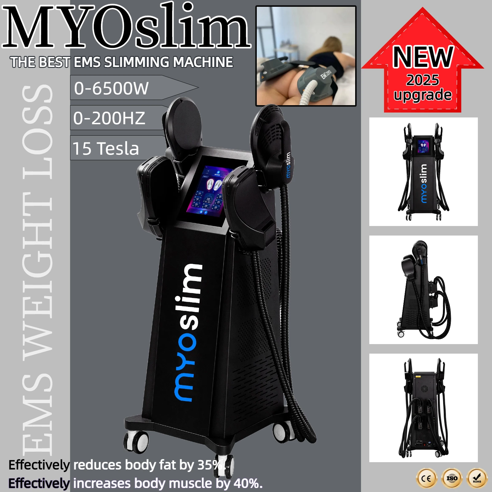 

Professional RF Myoslim Body Sculpting Machine Electric EMS 15Tes 6500W Slimming Muscle Stimulator with 5Handles for Fat Burning