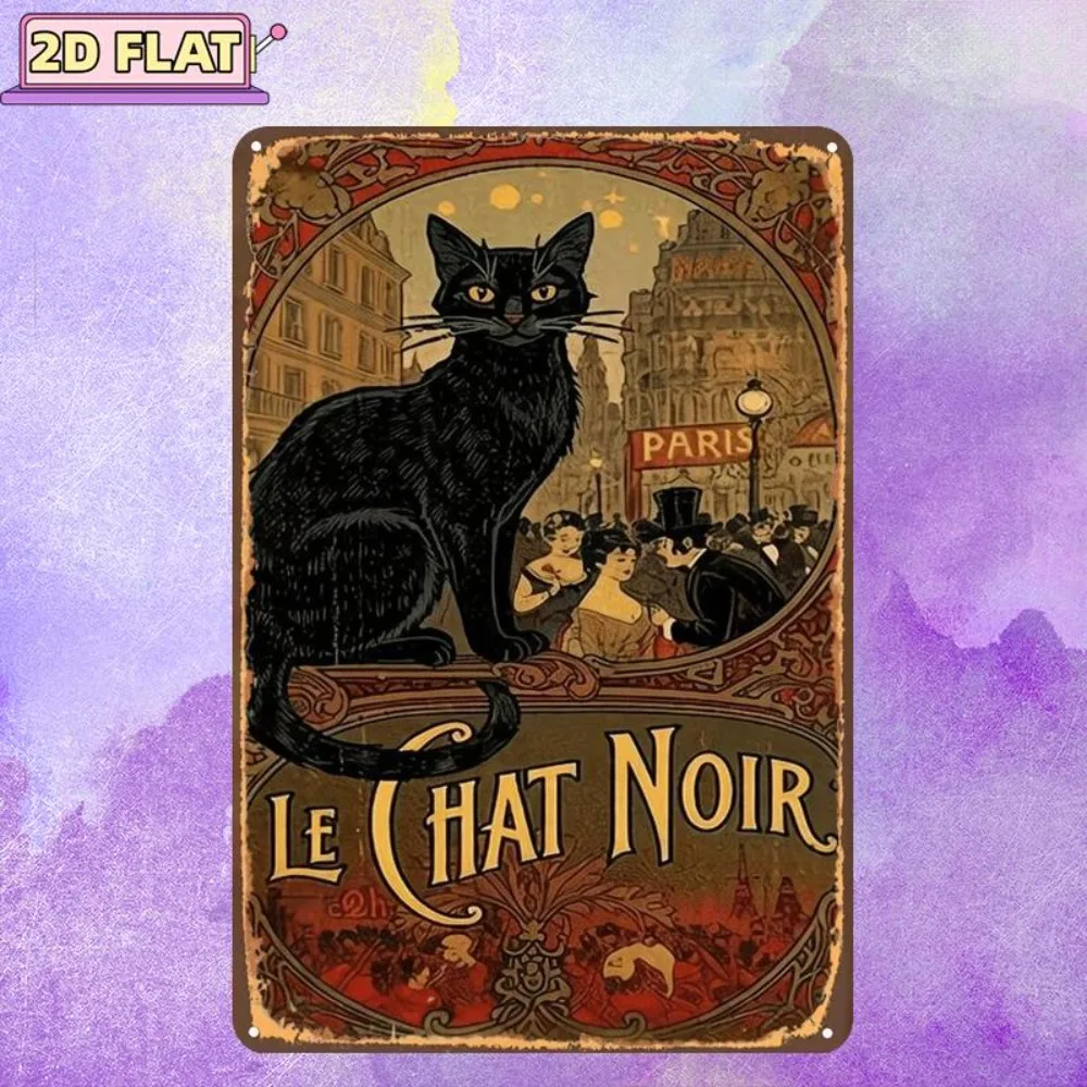 CIFBUY Vintage Aluminum Wall Art Waterproof Durable Le Chat Noir Paris Plaque for Bar Garage Home Farmhouse Decor