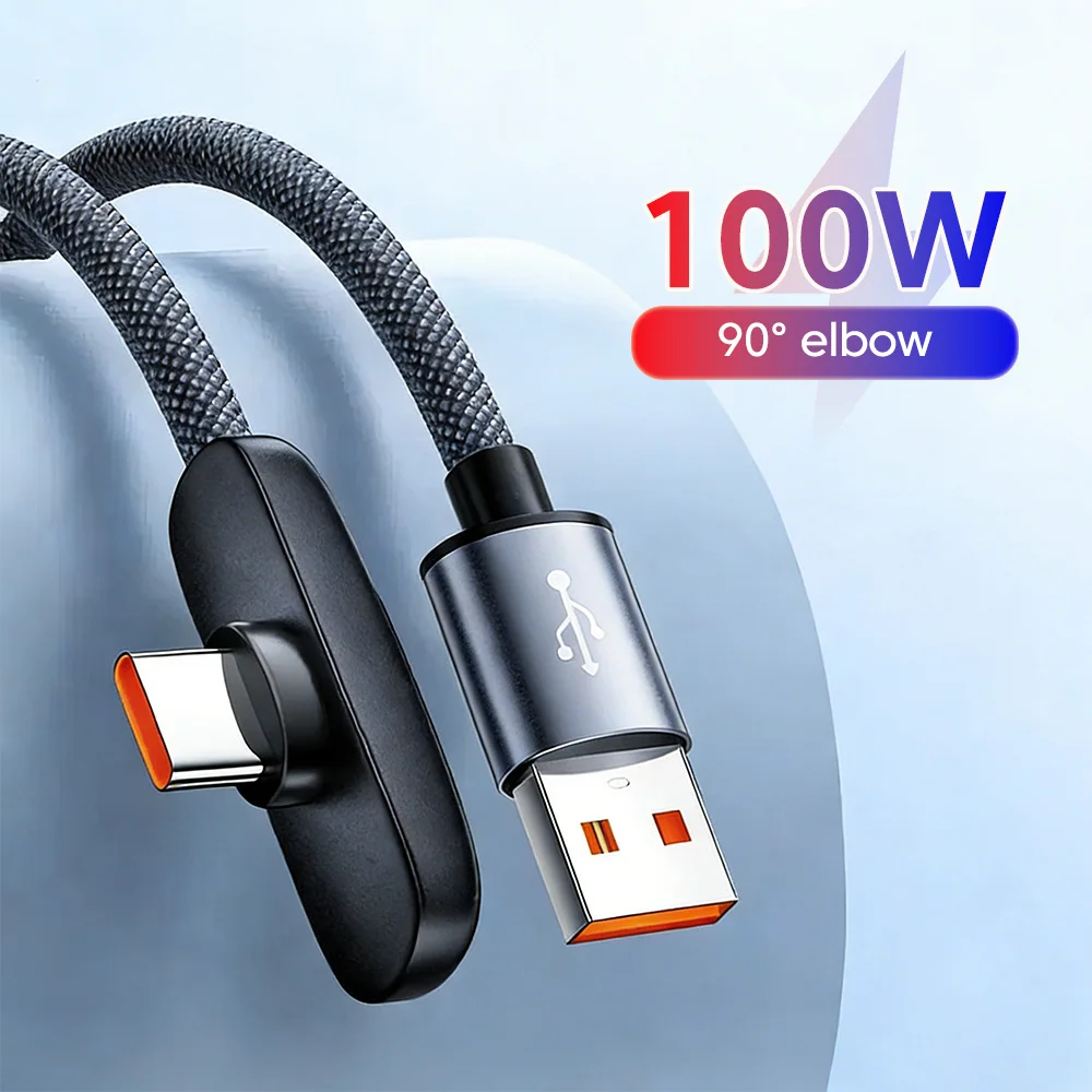 90 Degree USB C Cable 6A Fast Charge C Type Charging Data Wire For Samsung Xiaomi Oneplus Huawei Gaming Elbow USB Cable Type C