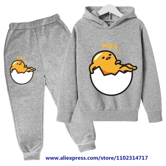 Kids Gudetama Hoodie Boys Girls Beautiful Clothes Sweatshirt Long Sleeve Sanrio Cartoon Print Top Pants 2P Casual Jogging Set