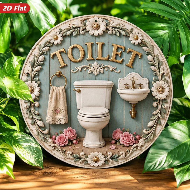 CIFBUY Vintage Floral Aluminum Wall Art Waterproof Wear Resistant Toilet Sign Bathroom Powder Room Restroom Indoor Outdoor Decor