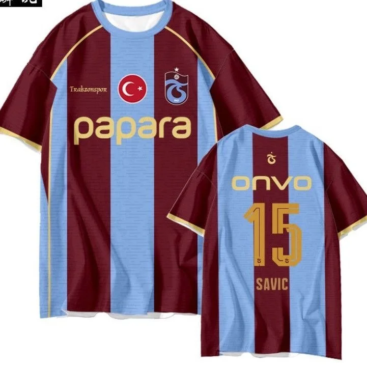26-27 Türkische Superliga Trabzon Team Uniform Salah Fußballkleidung 3D Schnelltrocknend Kurzarm Heimtrikot Familien-Set – Detail 8
