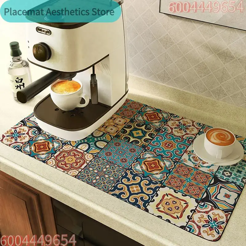 Super Absorbent Coffee Machine Drying Mat Soft Diatom Mud Draining Pad Non-Slip Dish Drying Mat For Kitchen Countertop