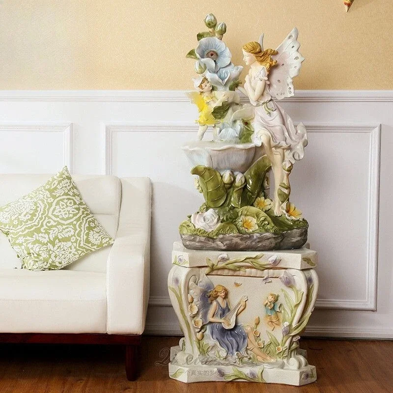 Large angel indoor water flow ornament feng shui fountain water circulation living room high-end home decoration resin crafts
