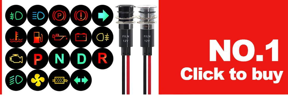 FILM 12V 24V Symbol Pilot Led Licht Metall Anzeige 8mm 10mm 12mm 14mm 16mm Auto Dashboard Lkw Dash Bau Marine – Detail 1