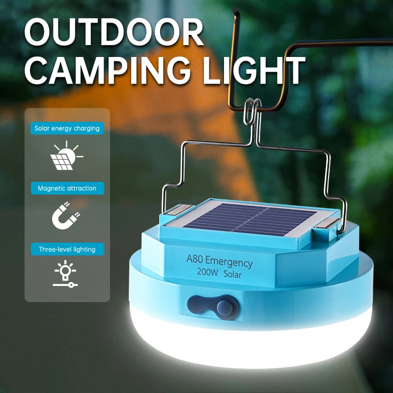 

New Outdoor camping Multifunctional Solar energy Charging LED Light 200W Blue Lamp Bulb Magnetic suction Waterproof Household