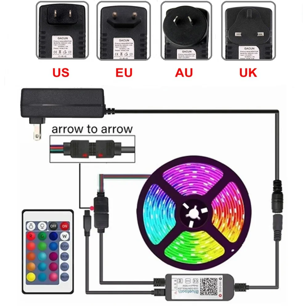 Led Strip 20M 15M 10M 5M Led Light For Room 12V RGB 5050 2835 Bluetooth Wifi Control Waterproof Flexible Tape  with Power Supply