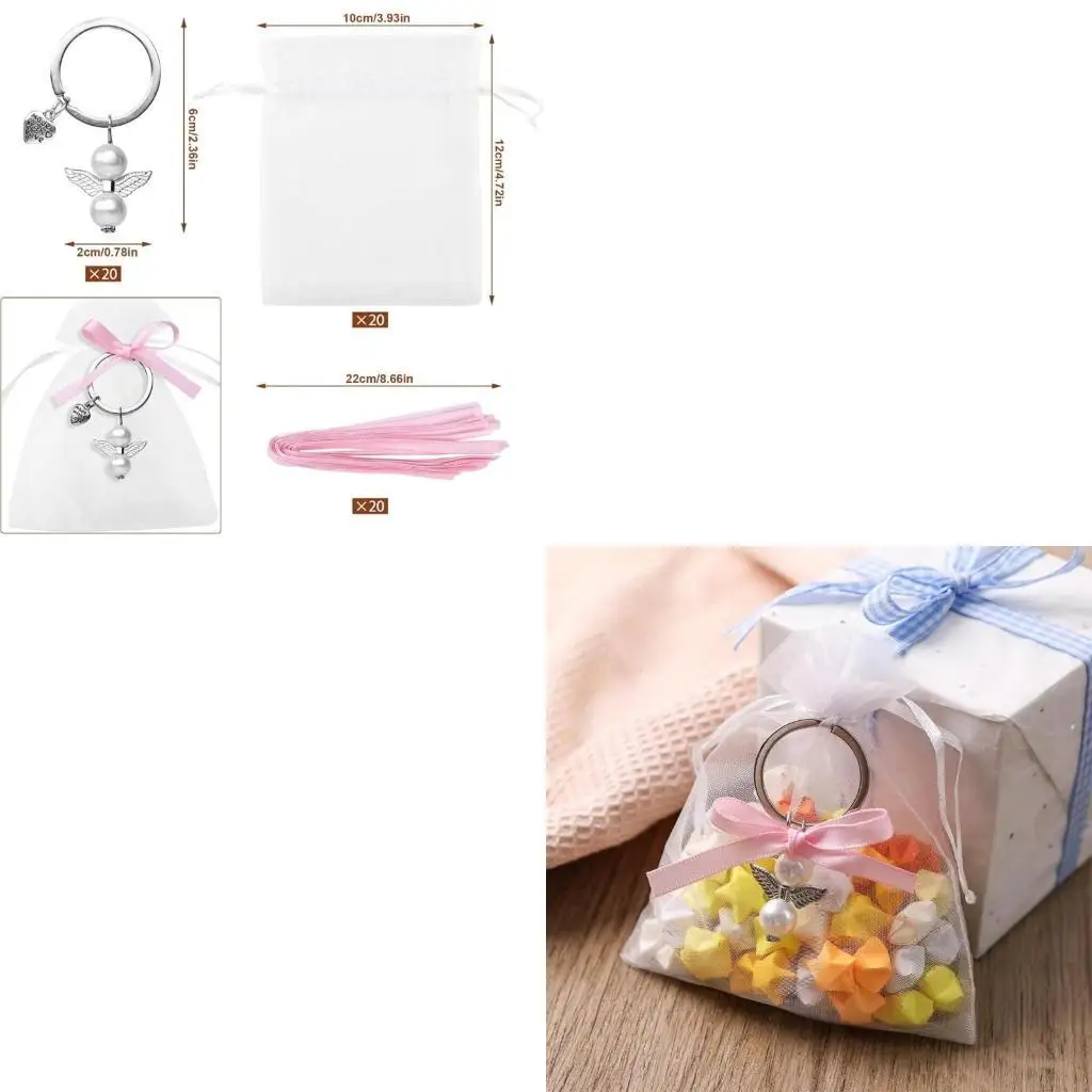 Pack of 60 Stylish Angelic Keychains with Organzied Bags for Meaningful Gifts