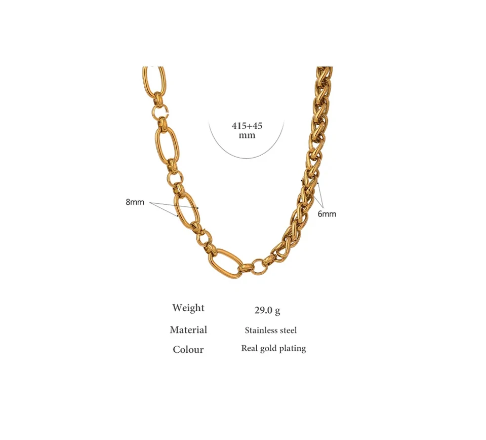 Yhpup 316L Stainless Steel Chain Necklace Statement Golden Glossy Thick Chunky Collar Necklace цепочка на шею женская Gift New