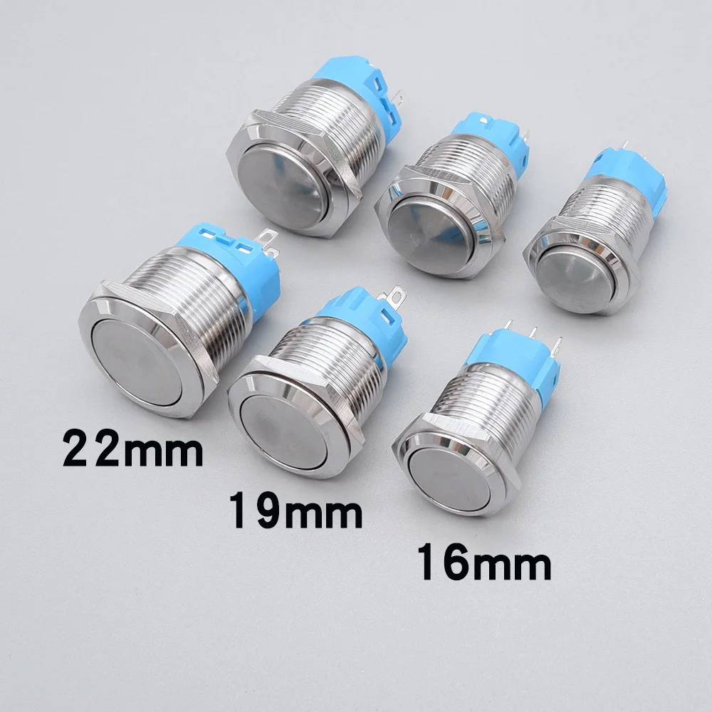 5 stks Metalen Drukknop Geen LED 16/19/22mm Aan/uit Start Stop met Draad Momentary Vergrendeling Waterdichte Platte Kop Hoge Hoofd