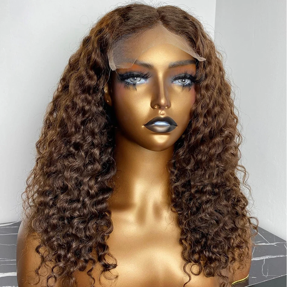 

Glueless 26Inch 180Density Brown Kinky Curly Lace Front Wig For Black Women Baby Hair Daily Preplucked Heat Resistant