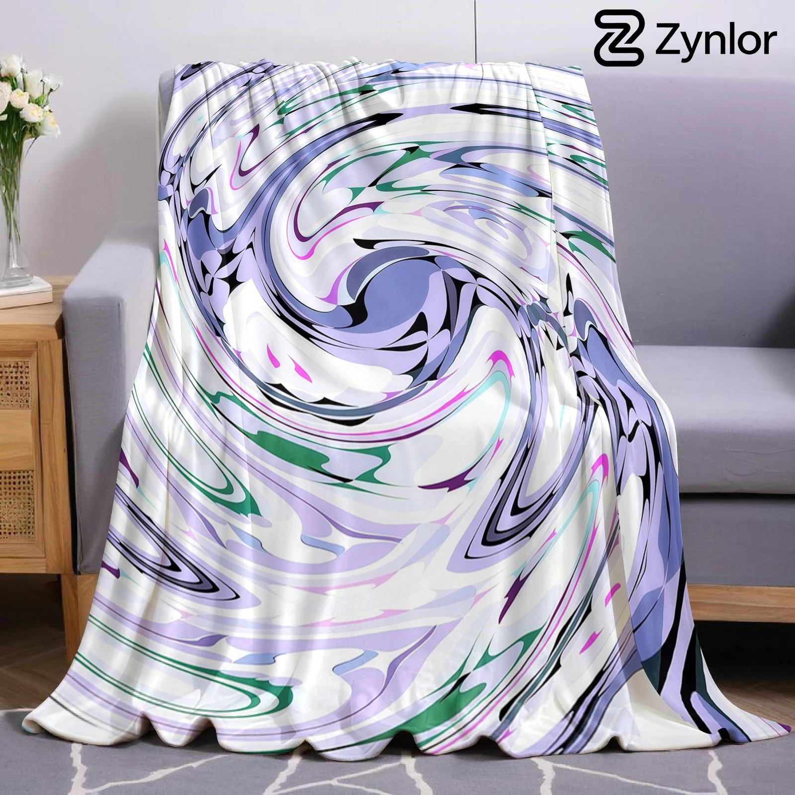 Purple Swirl Liquid Marble Cartoon Anime Print Flannel Blanket Soft Warm Throw for Kids Bedroom Sofa Bed Christmas Office Car