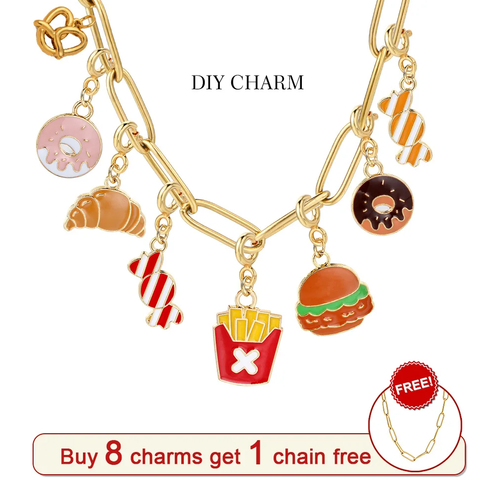 INS Trendy Hamburger Pendant Charm For Women Cute Brithday Gift 3colors Croissant Donuts Jewely DIY Making Bracelet Accessories