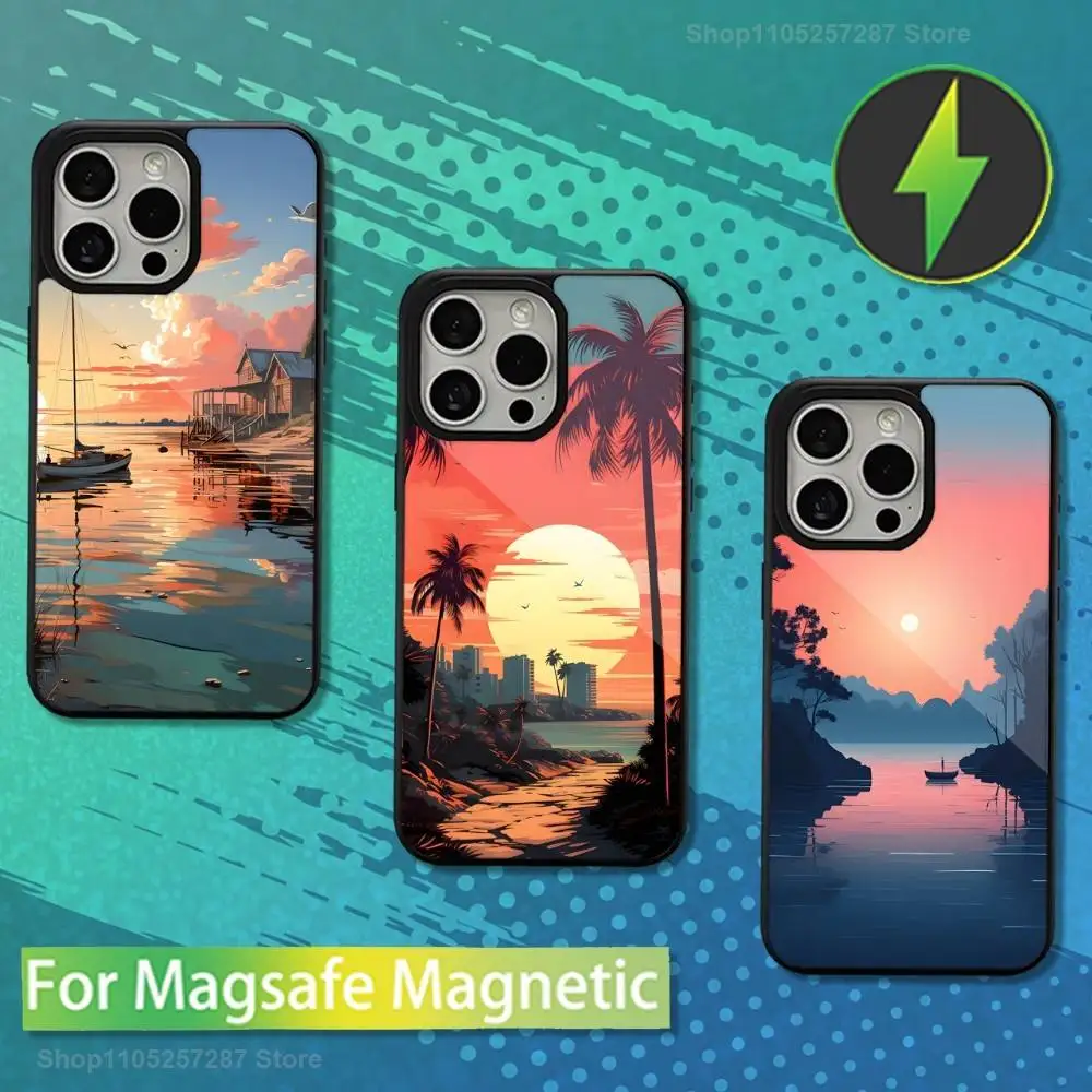 

Картина River Beautiful Art для iPhone 15,16,17,14, Plus,12, Pro, Mini, 13, Max,11, для Magsafe, магнитный чехол для беспроводной зарядки