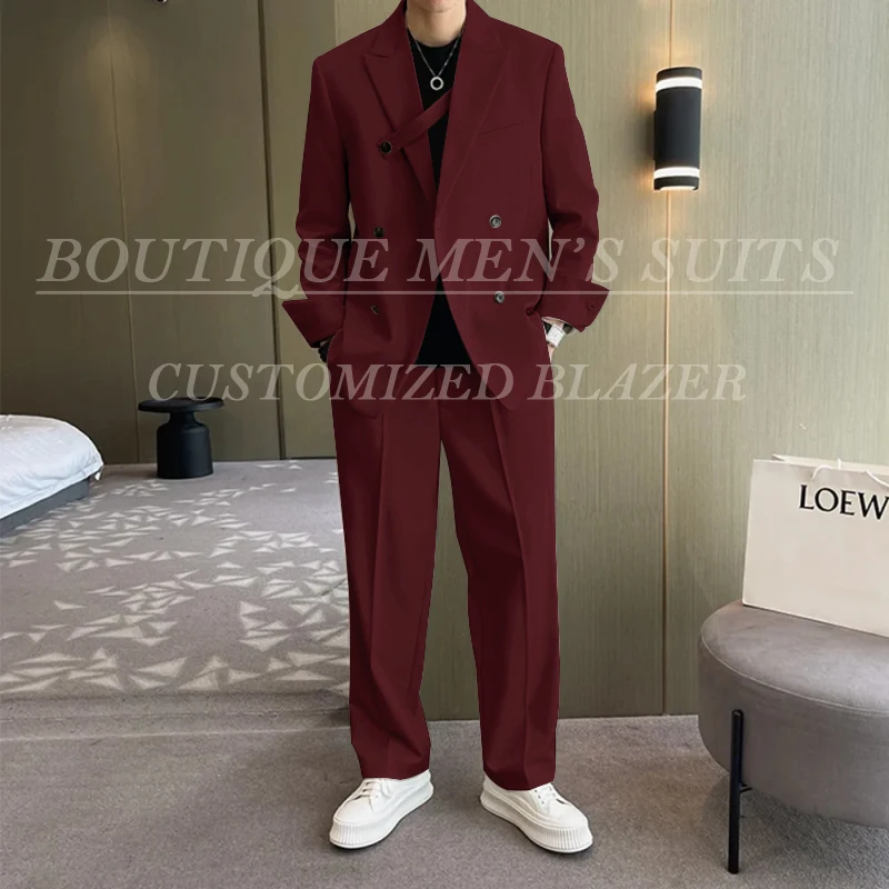 Fashiion Ivory Loose Suits For Men Boyfriend Clothing 2024 New Casual Jacket Pants 2Pcs Set Custom Made Male Wear costume homme