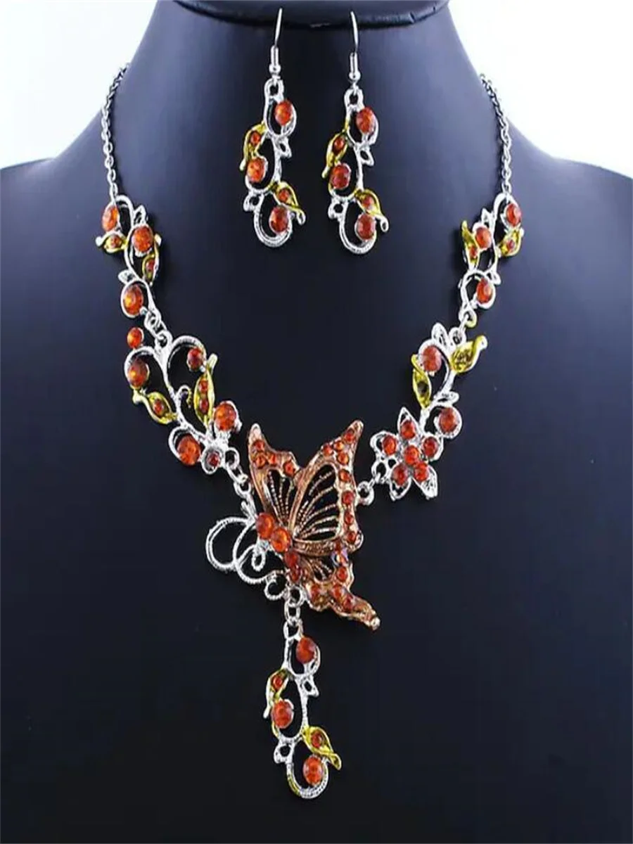 High-grade alloy jewelry accessories Butterfly national color earrings necklace set for woman