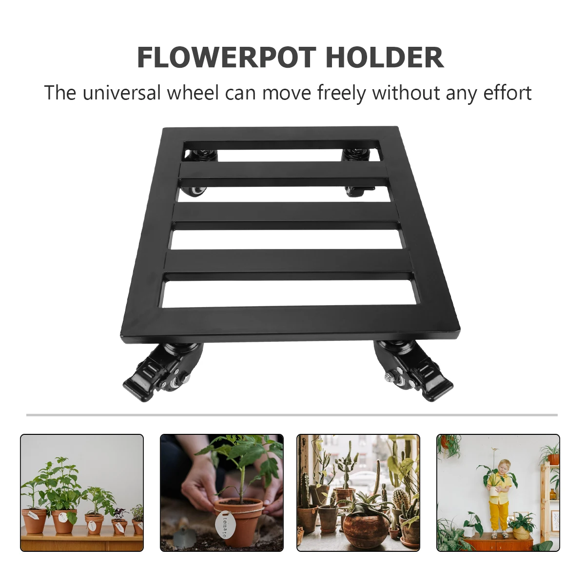 

Iron Plant Stand with Wheels for Heavy Pots Large Flower Pot Tray Rolling Dolly Square Shape Sturdy Material Garden Use Plant