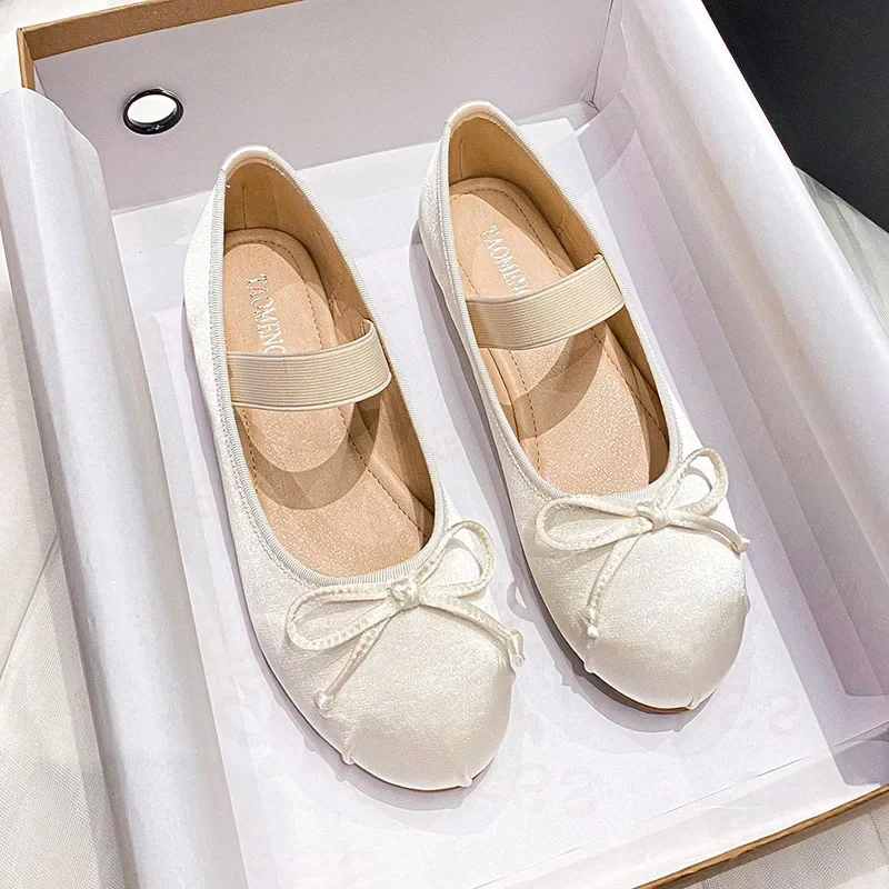 

Women's Mary Jane Shoes Round Toe Plus Size Women's Shoes Bow Silk Satin Ballet Flats Spring Autumn Flats Shoes Zapatos De Mujer