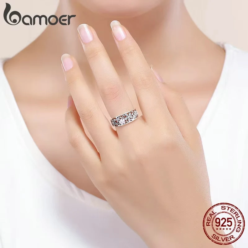 Bamoer 925 Sterling Silver Daisy Flower & Infinity Love Pave Finger Rings dla kobiet biżuteria zaręczynowa ślubna SCR390