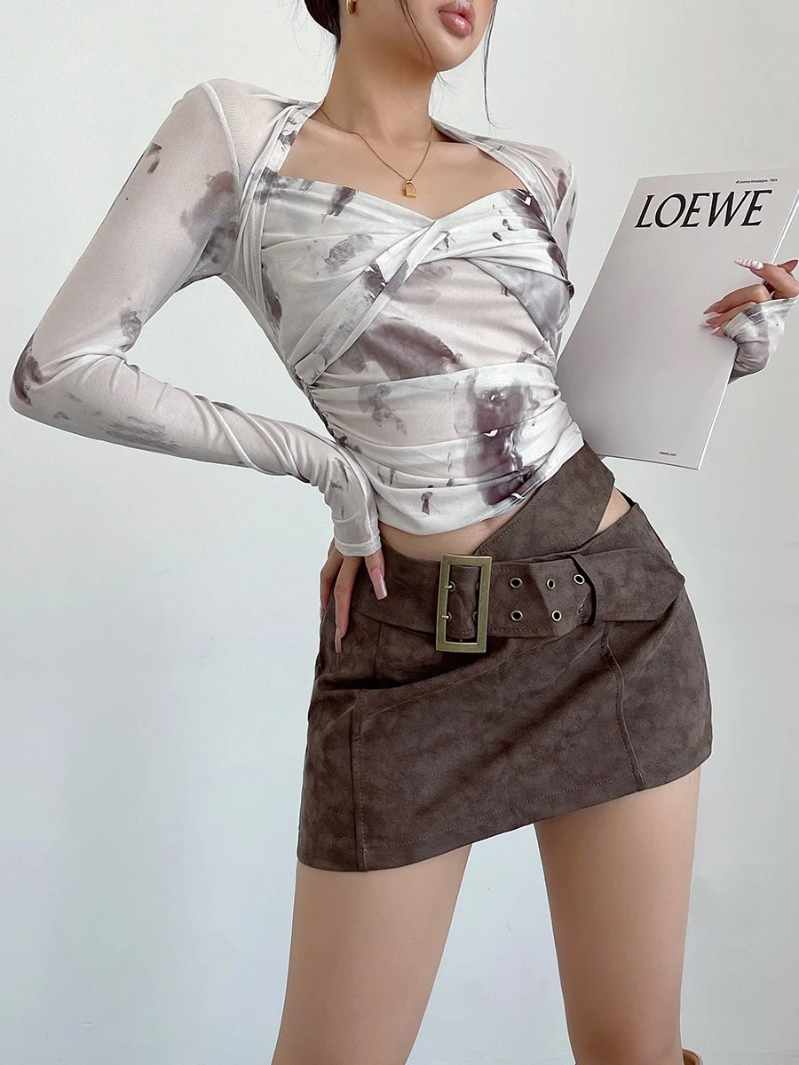 

Liviahome Spicy Girl Dyed Me Base irt Women's Slim Fit Inner Wear oulder Wrap Waist Inward Long Sve Top