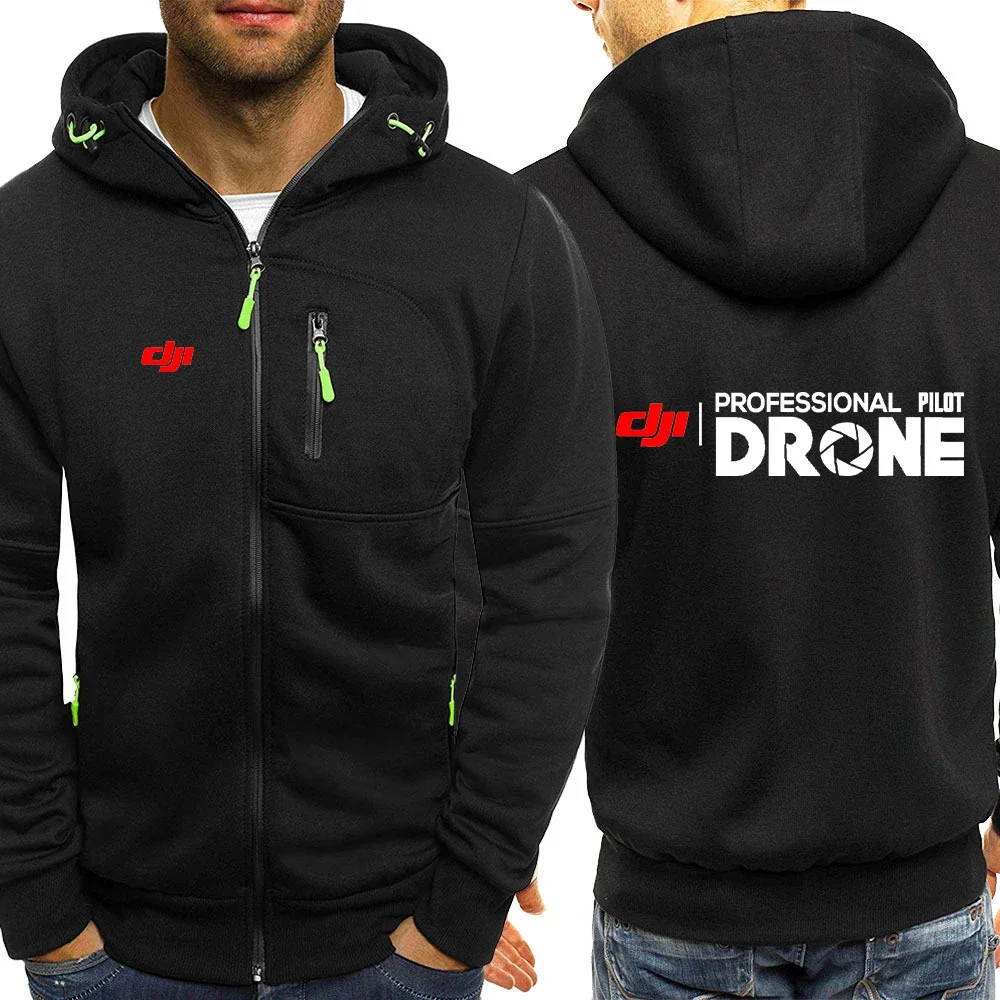 2024 New Dji Professional Pilot Drone Men's Spring and Autumn Printed Tri-color Zipper Leisure Fashion Versatile Tops