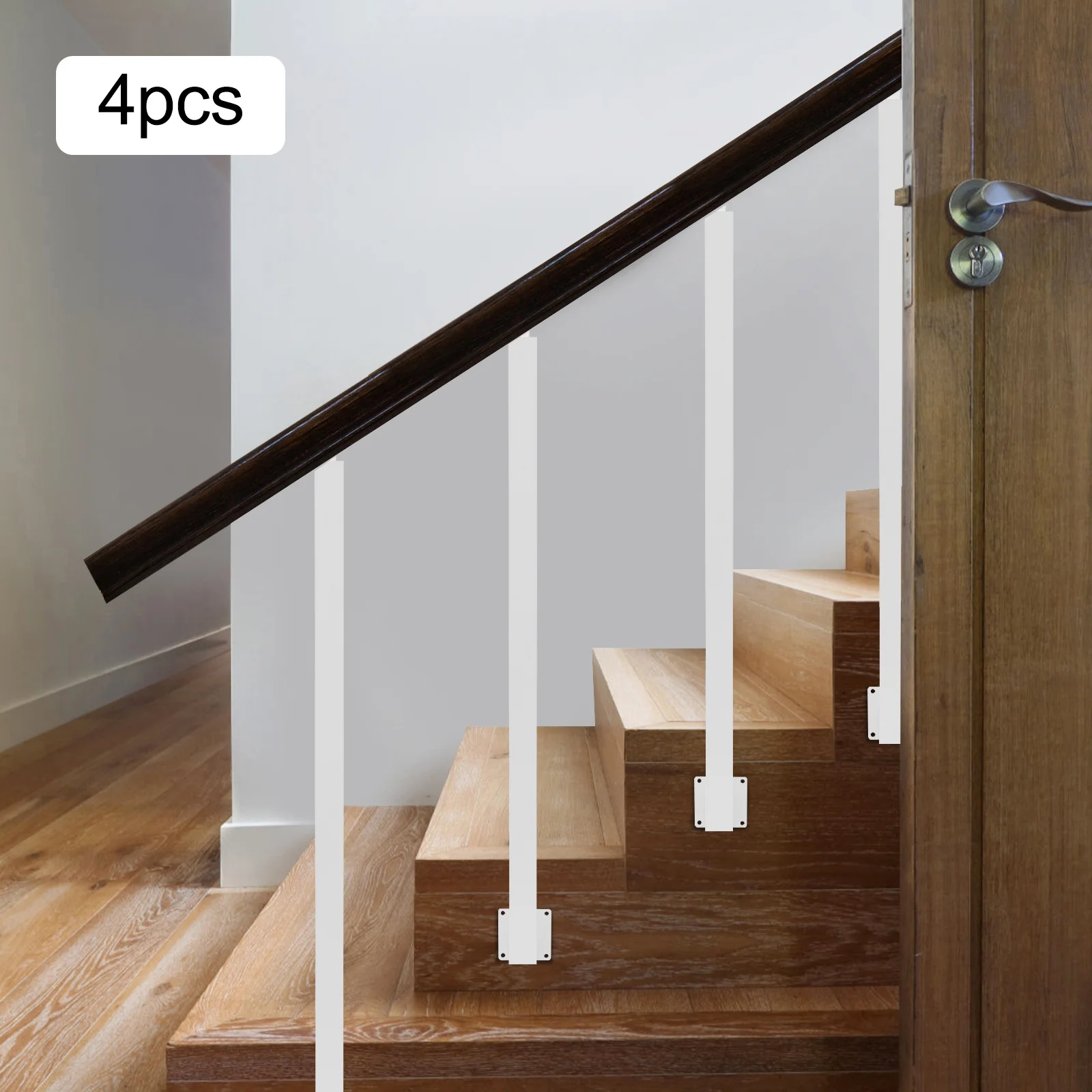4 Pieces of 95cm Stair Railing Side Installation - White, , , Suitable for Staircases, Villas, Entrances, Corridors