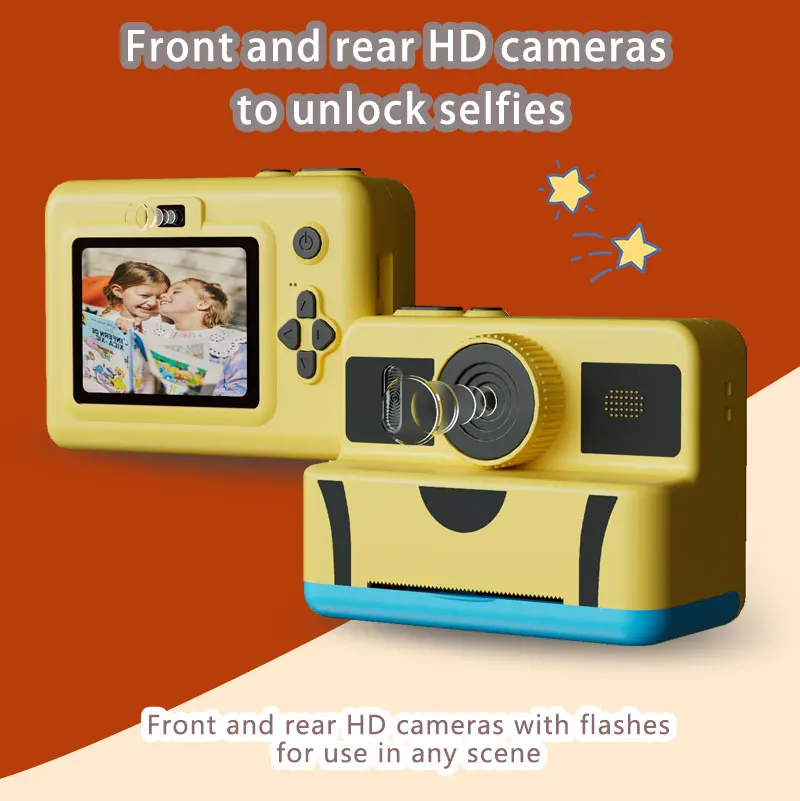 Kids Camera, Cartoon Instant Print Camera|With 3 Rolls of Thermal Paper|USB Charging|Special Christmas & Birthday Gift for Kids