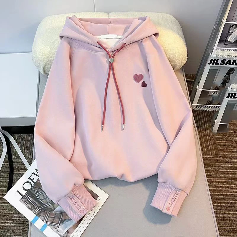 Girls Warm Trends Hoodies 2023 Winter Kids Sweatshirt Fashion Tracksuit Children Autumn Casual Clothing Pink  Hooded Tops