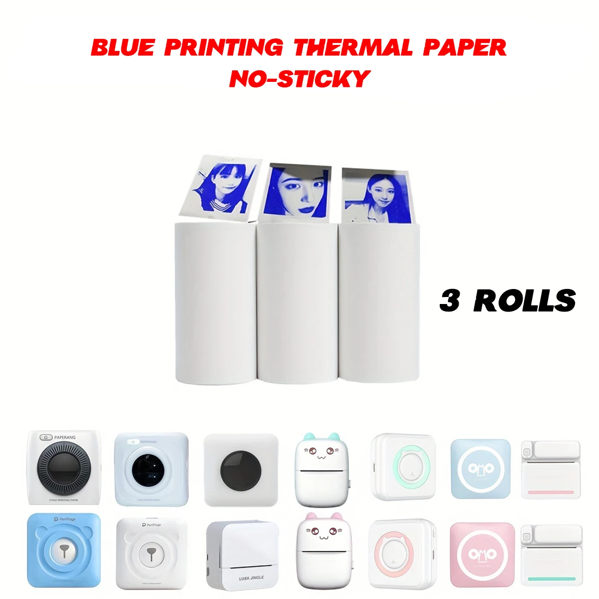 3Rolls Blue on White Mini-Printer Thermal Paper for Clear and Crisp Printing