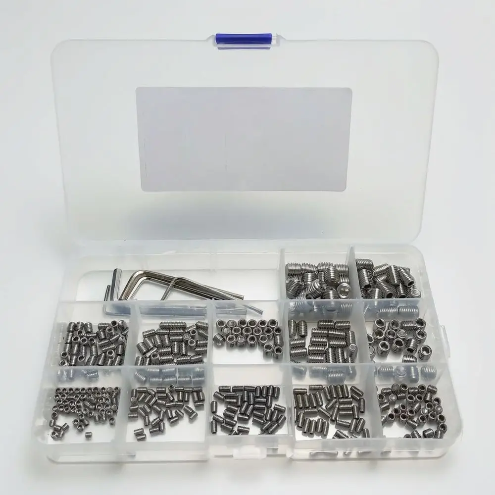Assorted Stainless Steel Hex Socket Grub Screws Cup Point Fasteners For Mechanical Hardware Assembly With Portable Wrench