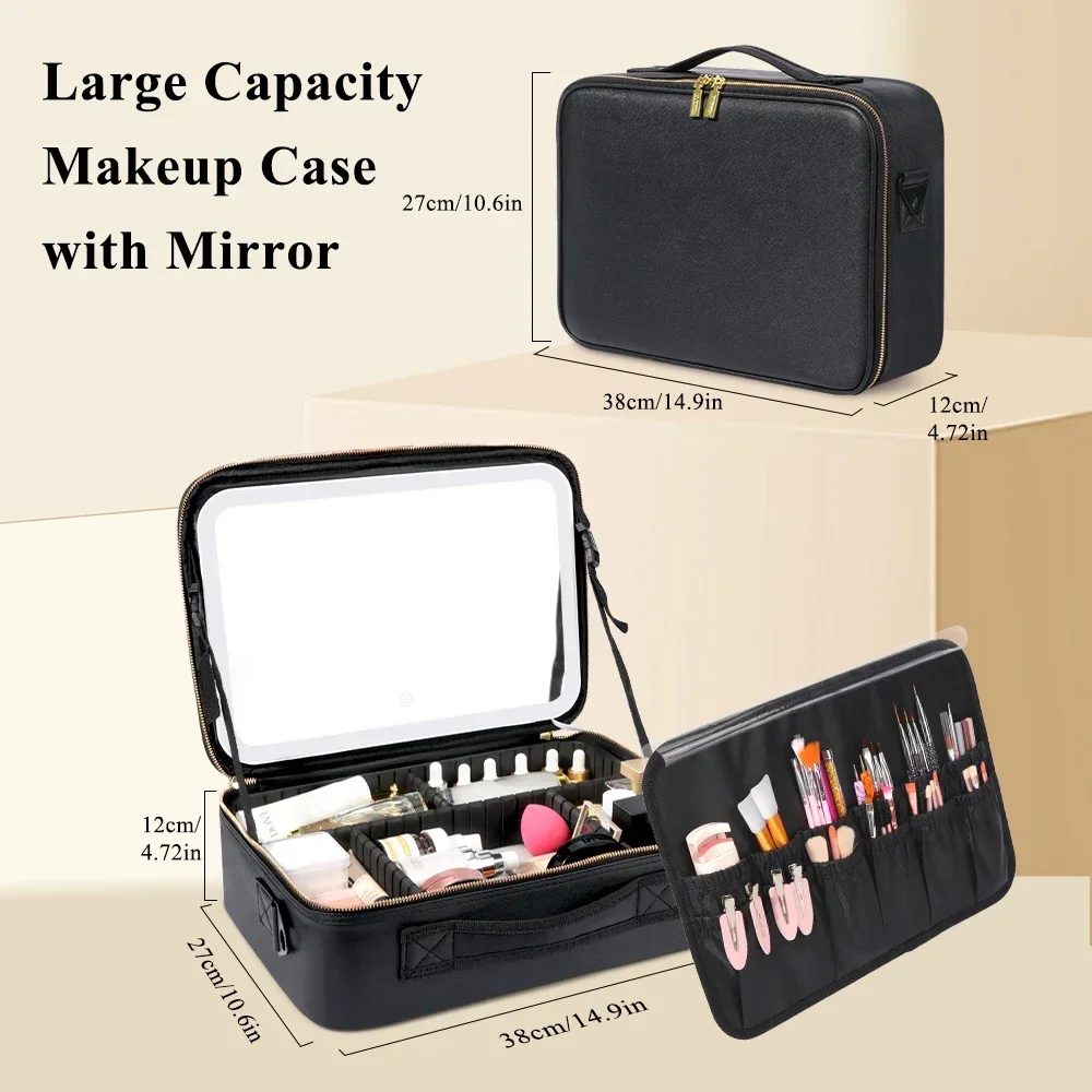 2025 LED Lighted Travel Makeup Bag with Mirror Portable Waterproof Makeup Organizer Cosmetic Case, Birthday Gift for Girls Women