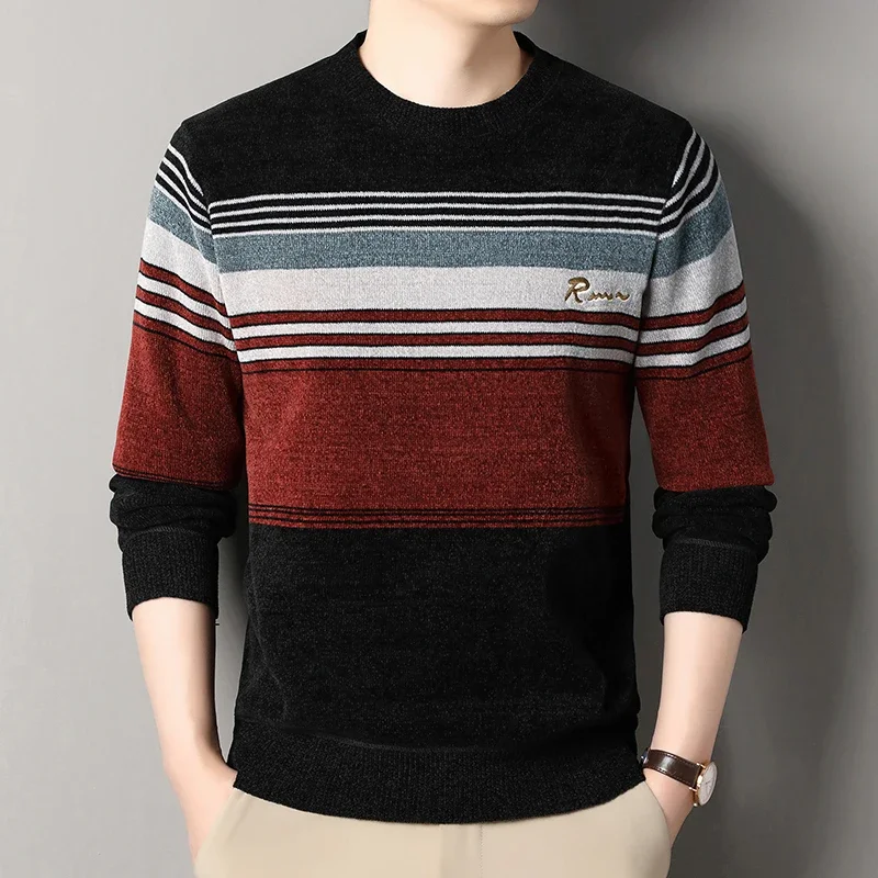 

LIBIELIY Winter Thick Mens Sweater Fashion Round Neck Pullovers Fleece Lined Autumn Knitwear Father Sweaters Men's Clothes