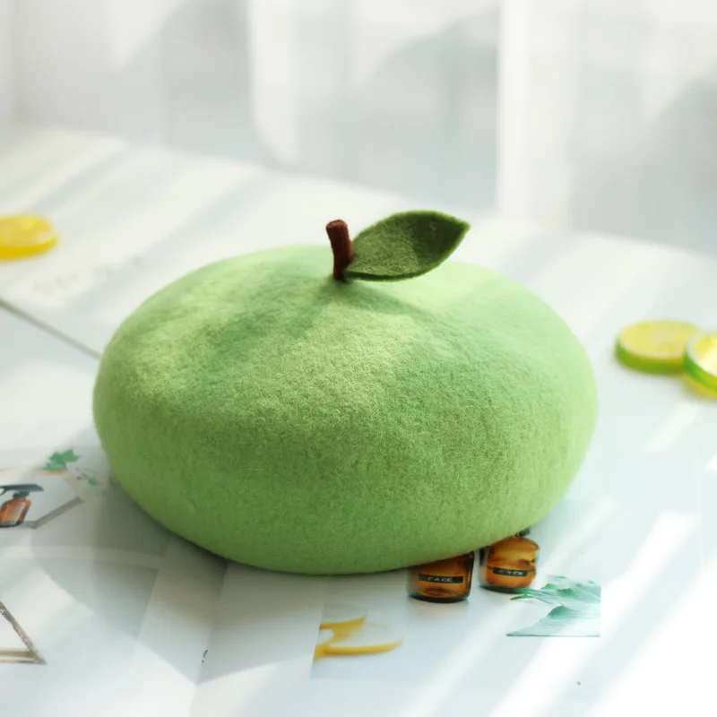 Autumn Ladies Cashmere Beret Cap Kawaii Orange Lemon Apple Shape Caps Girl Women's Sweet Breathable Winter Hats Christmas Gift view 6