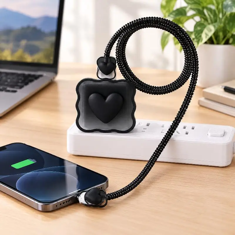 Cute Love Heart Charger Protective Case Cable Saver Cover Anti Break Charging Cord Sleeve For 18W-20W Power Adapter