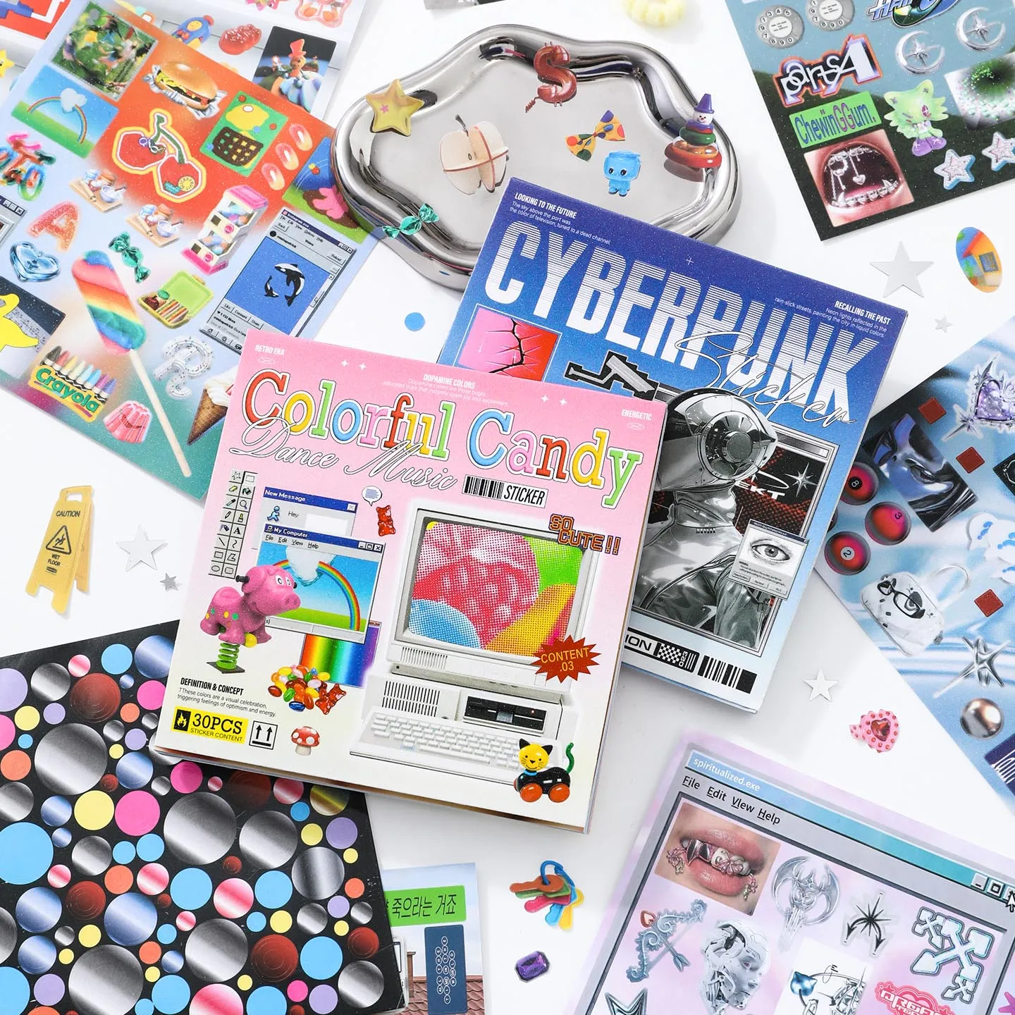30sheets Retro and Future Series Kawaii Ins Die Cutting Font Stickers Book DIY Diary Clipbook Aesthetics Stickers