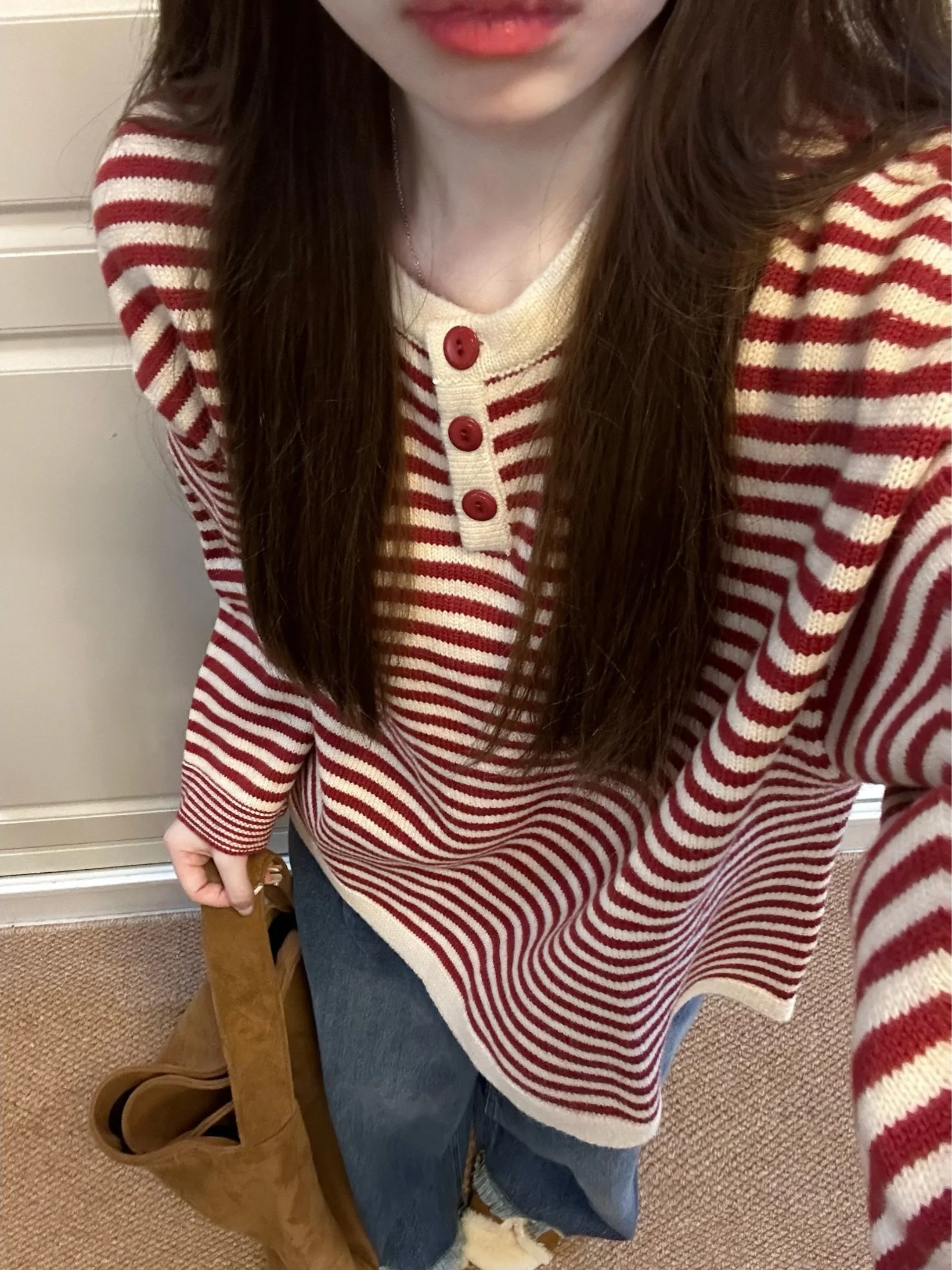 Loose Fit Striped Color Block Knit Sweater Women's Autumn Winter New Style Long Sleeve Crew Neck Top Trendy Casual Wear