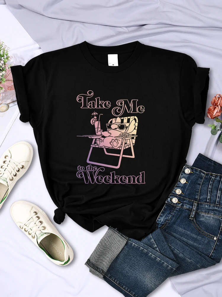 Take Me To The Weekend Prints Tshirt Women Korean Fashion T Shirt Vintage Harajuku Clothes Breathable Soft Cute Short Sleeve Top